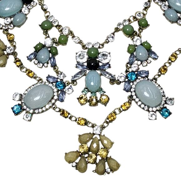 Chunky Chandelier Gold Tone Bib Statement Necklace Faceted Rhinestones Cabochons - Picture 4 of 8